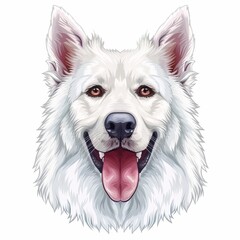 Detailed close up cartoon sketch of iconic white swiss shepherd dog in portrait style