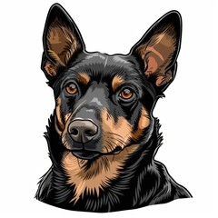 Detailed cartoon sketch of australian kelpie dog icon in close up view on white background