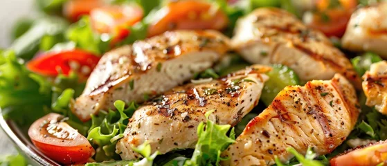 Wandcirkels Restaurant Close up Grilled chicken salad  © Adriana