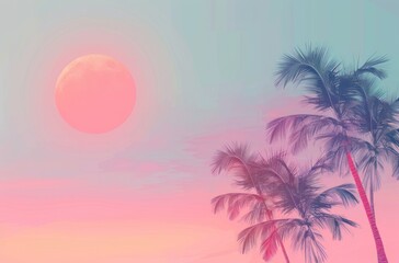 Fototapeta premium Abstract summer background with palm trees, gradient color background vector presentation design