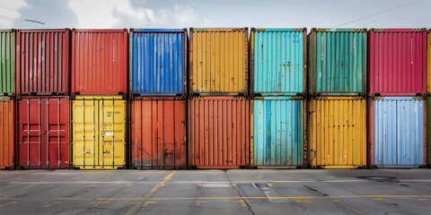 Fototapeta premium Colorful Shipping Containers Stacked