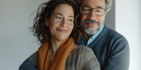 A man and woman hugging each other in a room. Generative AI.