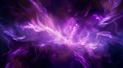 Mystical violet flame in space, fantasy background with swirling flames and ethereal light effects