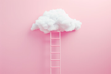 Ladder to White Cloud on Pink Background