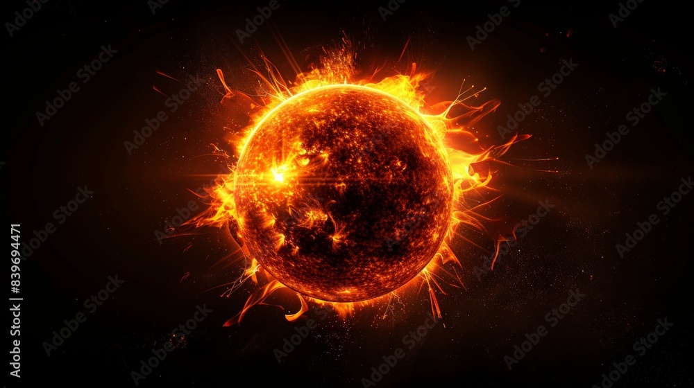 Poster artistic view of the sun with intense solar flares and bright energy emissions. showcasing the dynam