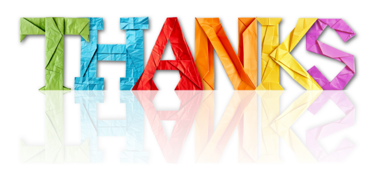 Colorful Paper Letters Shaping the Word Thanks Isolated on White and PNG Transparent Background