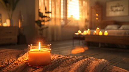 Candle in a modern bedroom