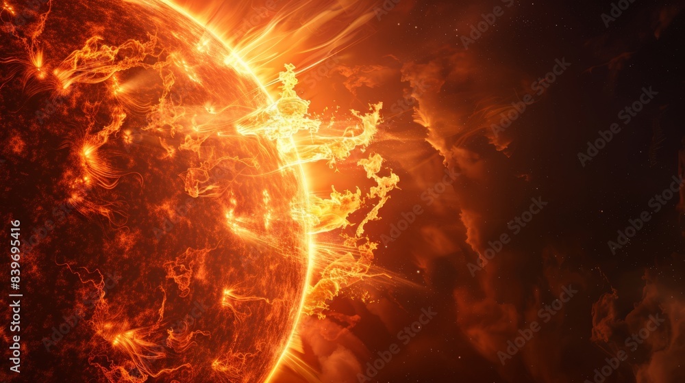 Aufkleber dynamic illustration of the sun with solar flares and intense energy. capturing the vibrant and powe