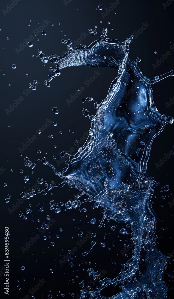 Poster abstract blue liquid splash on dark background creating dynamic shapes