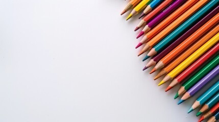 Fototapeta premium colorful pencils on a white background, copy space, place for text, creative ideas, art school, hobby, passion, education 