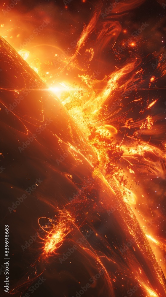 Aufkleber explosive solar flare and plasma bursts from the sun's surface. captivating view of solar activity a