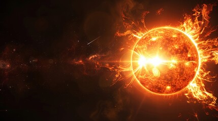 Obraz premium Magnificent solar flare and magnetic storm on the sun's surface. Illustration of solar activity's influence on Earth's geomagnetic conditions