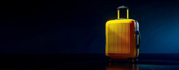 A yellow suitcase on a dark blue background.