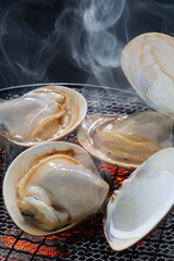 焼き蛤、桑名産の本蛤の焼き蛤、伝統的な和食