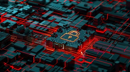 Cloud Data Protection with Neon Lock Symbol and Digital Network Background