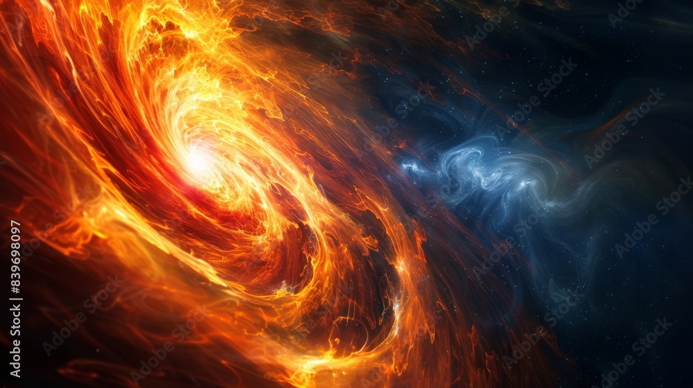 Poster Dynamic solar vortex with intense flare activity. Representation of sun's magnetic storms and their potential impact on Earth's geomagnetic environment