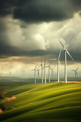 Wind power generators in Europa. Green energy. Windfarm. Generative AI tools