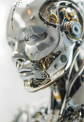 Fototapeta premium Close-up of Android AI humanoid robot: artificial intelligence, business and automation concept.