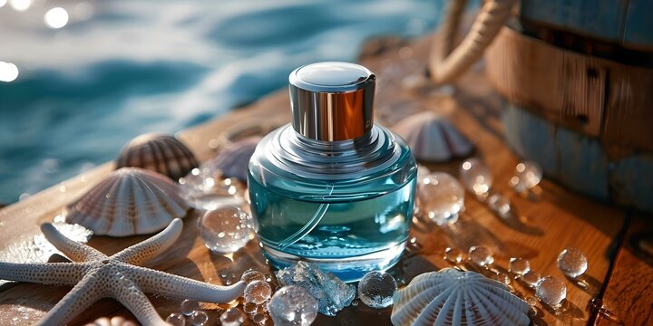 Sea-Inspired Luxury Nautical Fragrance in a Perfume Bottle. Concept Luxury Fragrance, Nautical Theme, Sea-Inspired Scent, Perfume Bottle Design