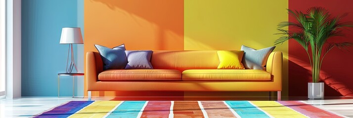 colorful living room, contemporary and clean interior design 