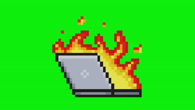 Computer on fire, pixel art animation