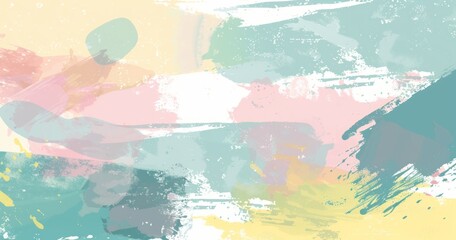 Fototapeta premium Colorful pastel background with soft watercolor brush strokes and splashes in the lower right corner