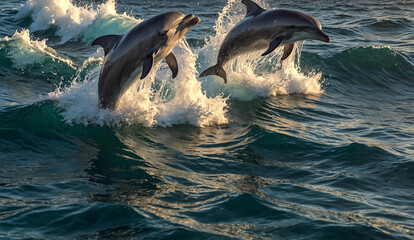 Cute Dolphins Swimming in the Sea.