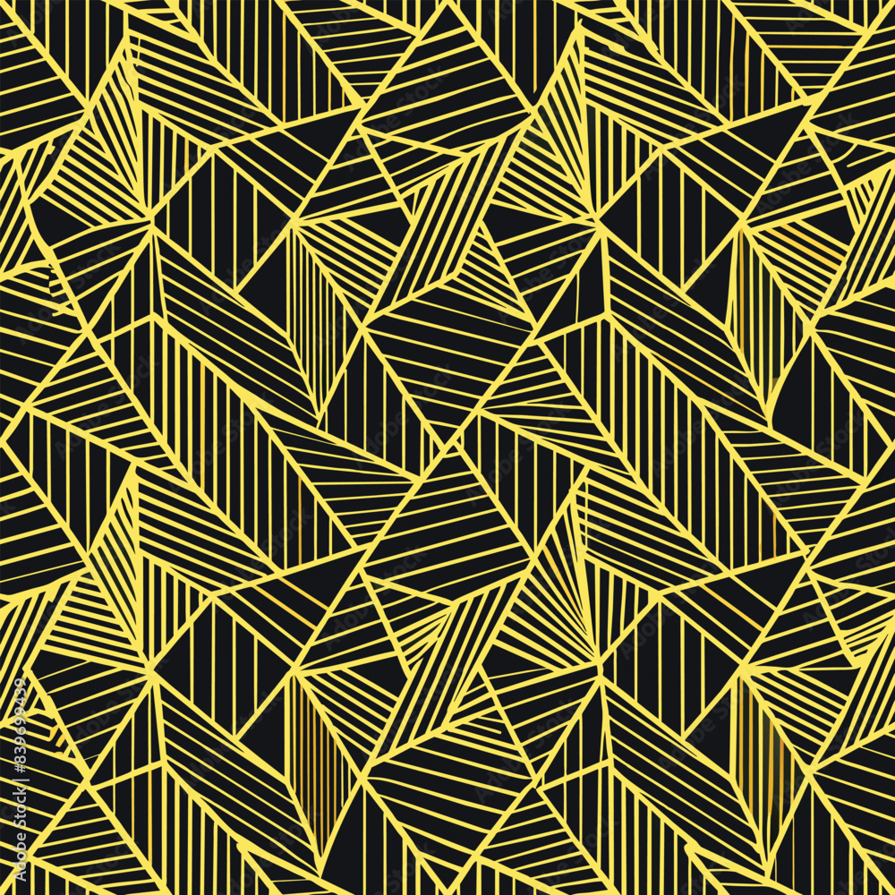 Wall mural abstract geometric pattern with gold lines on black background