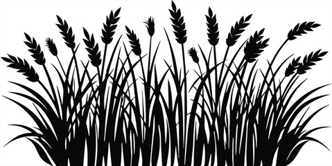 Vector Silhouette of Wheat and Grass in a Field