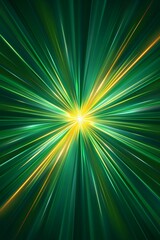 Naklejka premium Ethereal green light burst on dark backdrop with golden sparkles creating a mesmerizing effect