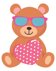 Teddy Bear peluche with pink heart - love vector graphic design, ideal for greeting cards, stickers, tags, sublimation, scrapbooking, decorations, cricut - baby shower	