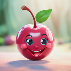 illustration of happy cute red 3d cherry with a face
