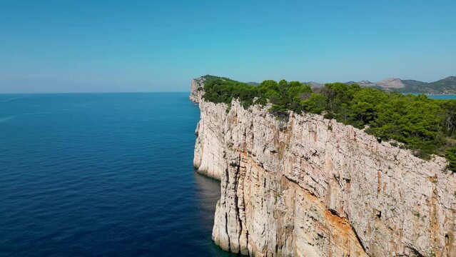 Drone aerial view of sea waters and Mir lake on Dugi Otok island, Telascica National Park, Croatia