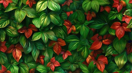 Naklejka premium A vibrant painting of overlapping red and green leaves