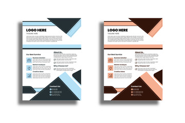 A bundle of 2 templates of a4 flyer, Flyer template layout design.With charcoal,light blue and dark chocolate brown,peach colour perfect for creative professional business flyer vector template.

