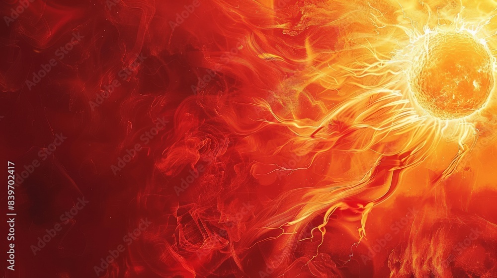 Poster fiery solar flare with dynamic magnetic storms and plasma activity on the sun. a striking image of s