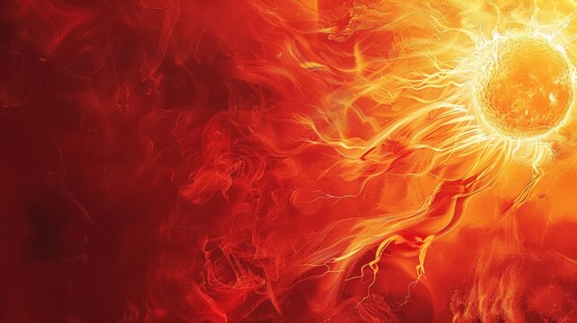 Fiery solar flare with dynamic magnetic storms and plasma activity on the sun. A striking image of solar energy and cosmic phenomena