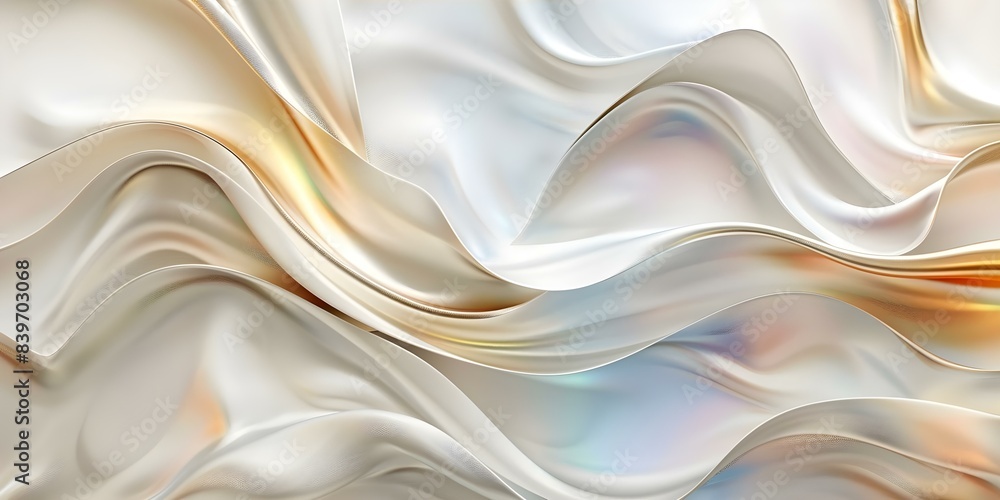 Poster shiny holographic white background with chrome abstract design and iridescent rainbow gradient. conc