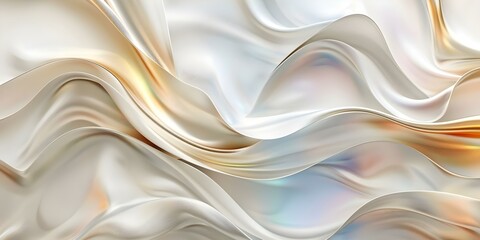 Obraz premium Shiny holographic white background with chrome abstract design and iridescent rainbow gradient. Concept Abstract Design, Holographic Background, Chrome Details, Iridescent Rainbow Gradient