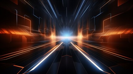 Futuristic Digital Landscape with Glowing Light Lines and Dynamic Motion.