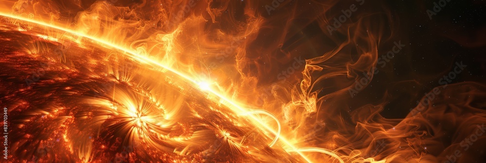 Poster dynamic solar flare with intense magnetic storms and plasma activity on the sun. highlighting the su
