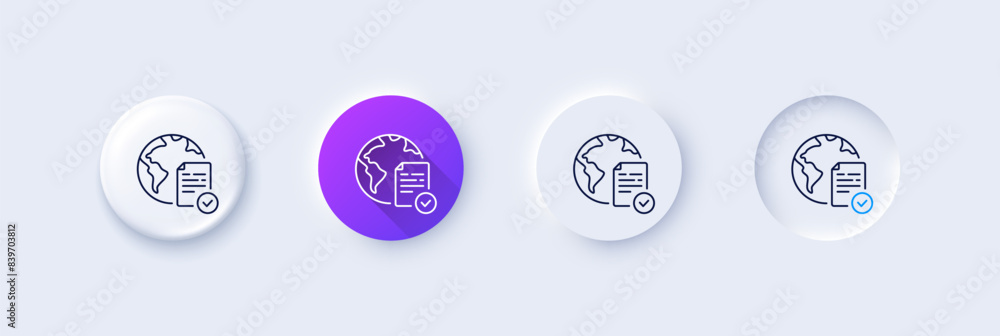 Poster online voting line icon. neumorphic, purple gradient, 3d pin buttons. internet vote sign. web electi