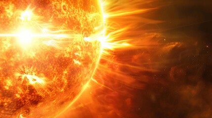Fiery solar eruption with dynamic magnetic storms and plasma activity on the sun. Showcasing the sun's powerful energy and cosmic phenomena