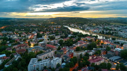 Obraz premium aerial view of krakow city center at sunset in summer in poland