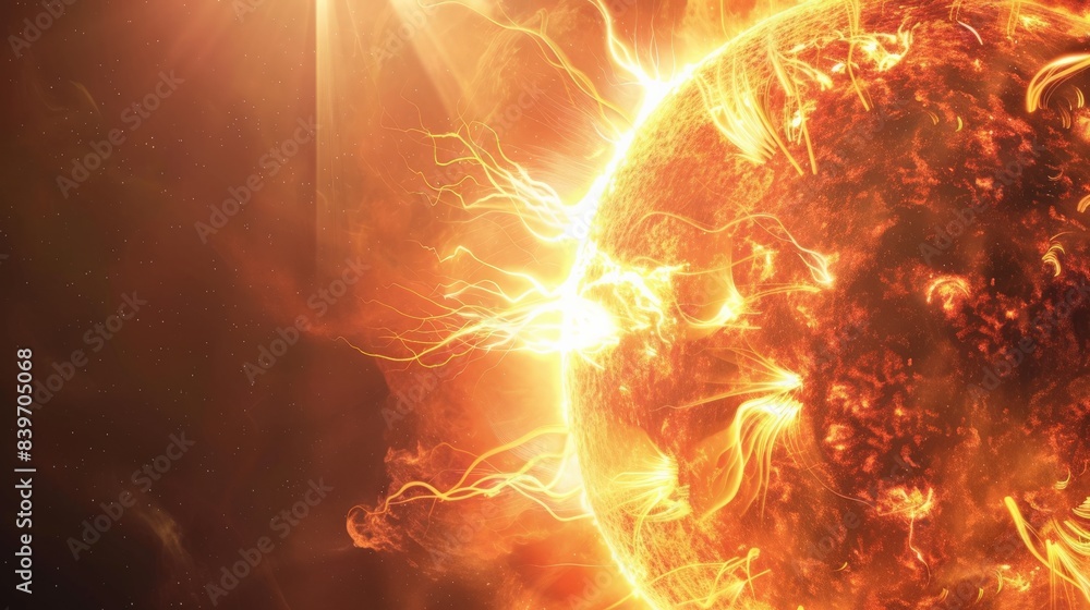 Poster spectacular view of a solar flare bursting from the sun\'92s surface. capturing the essence of solar