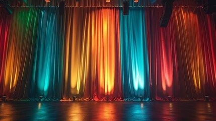 Fototapeta premium Colorful Curtains On Stage With Spotlight Creating Dramatic Effect