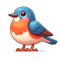 Fototapeta premium A charming and colorful cartoon illustration of a bird with bright blue and orange plumage, isolated on white background