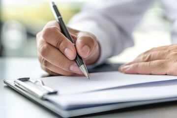 Close up of senior individual writing on notepad while actively engaged in work and study