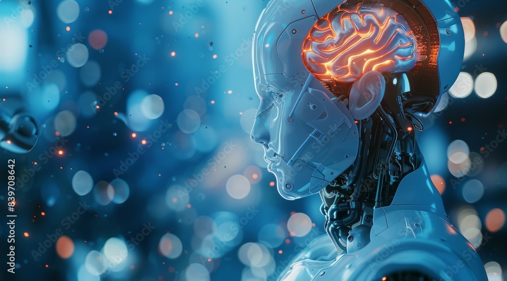 Poster a robot with a brain on its head