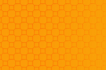 Orange neon honeycomb pattern, 3D abstract geometric background texture